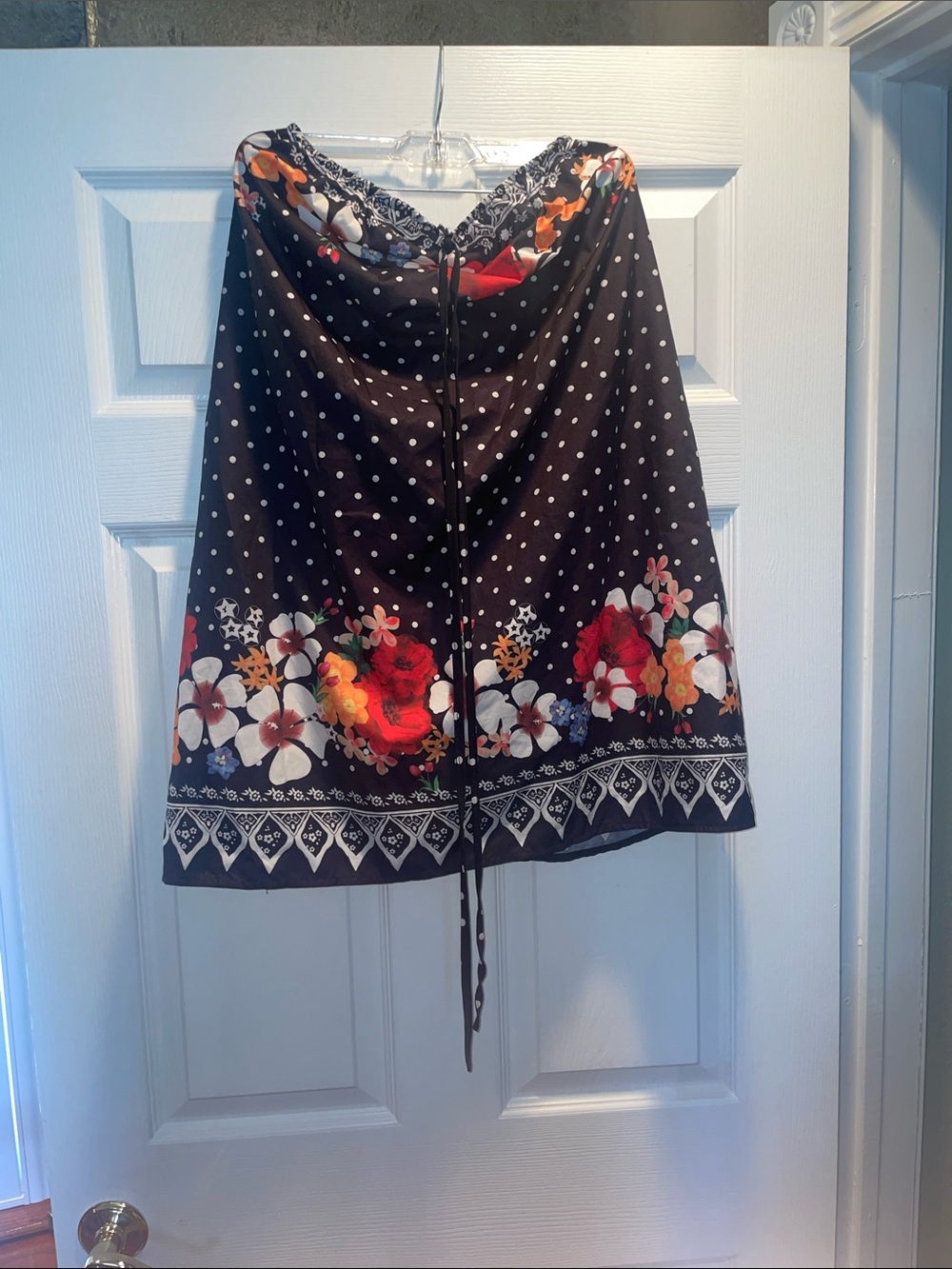 Black Polka Dot Floral Drawstring Skirt